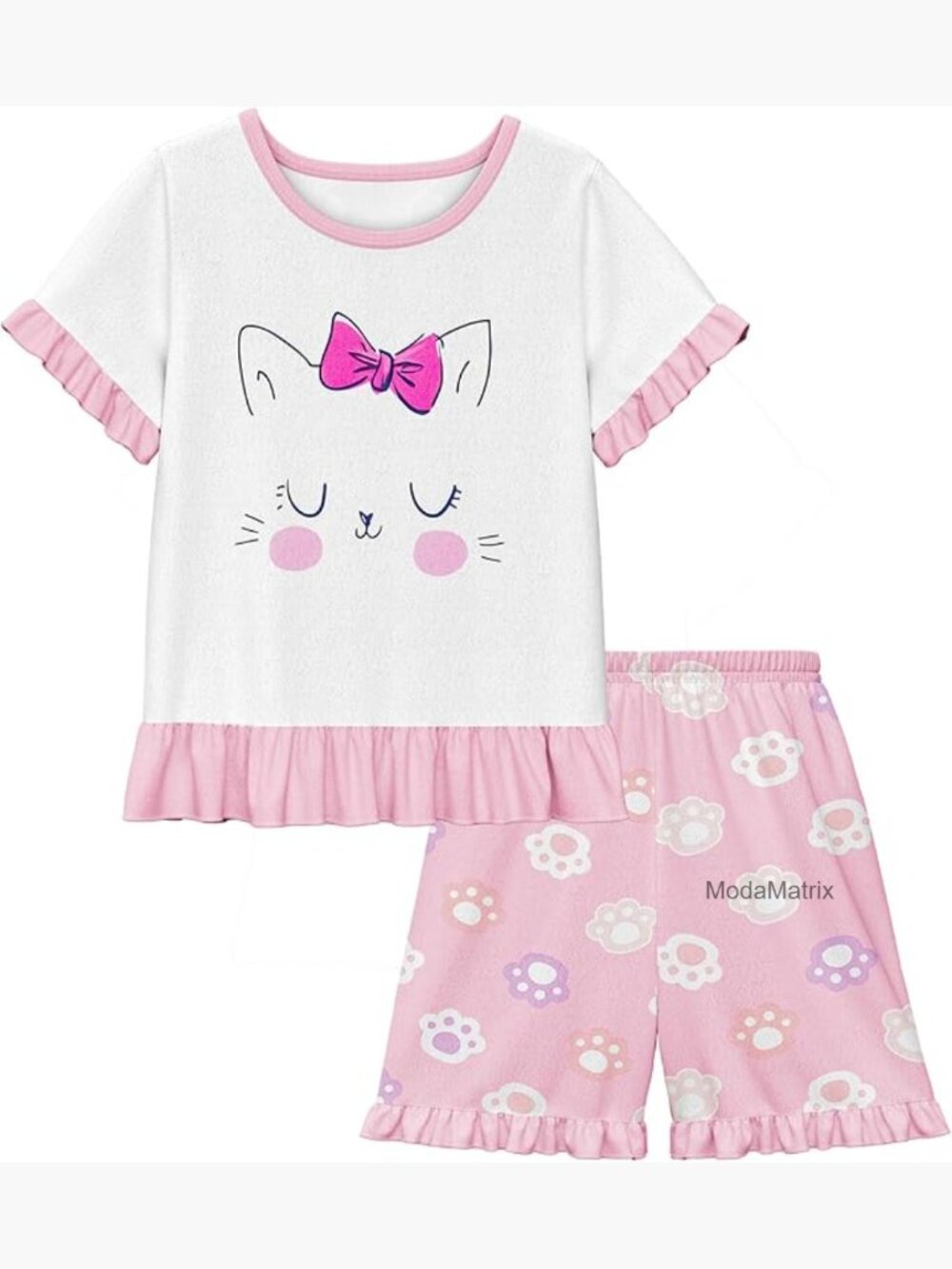 Kids Pajama Set Short Sleeve Sleepwear Lounge Set for Girls 4-10 Years